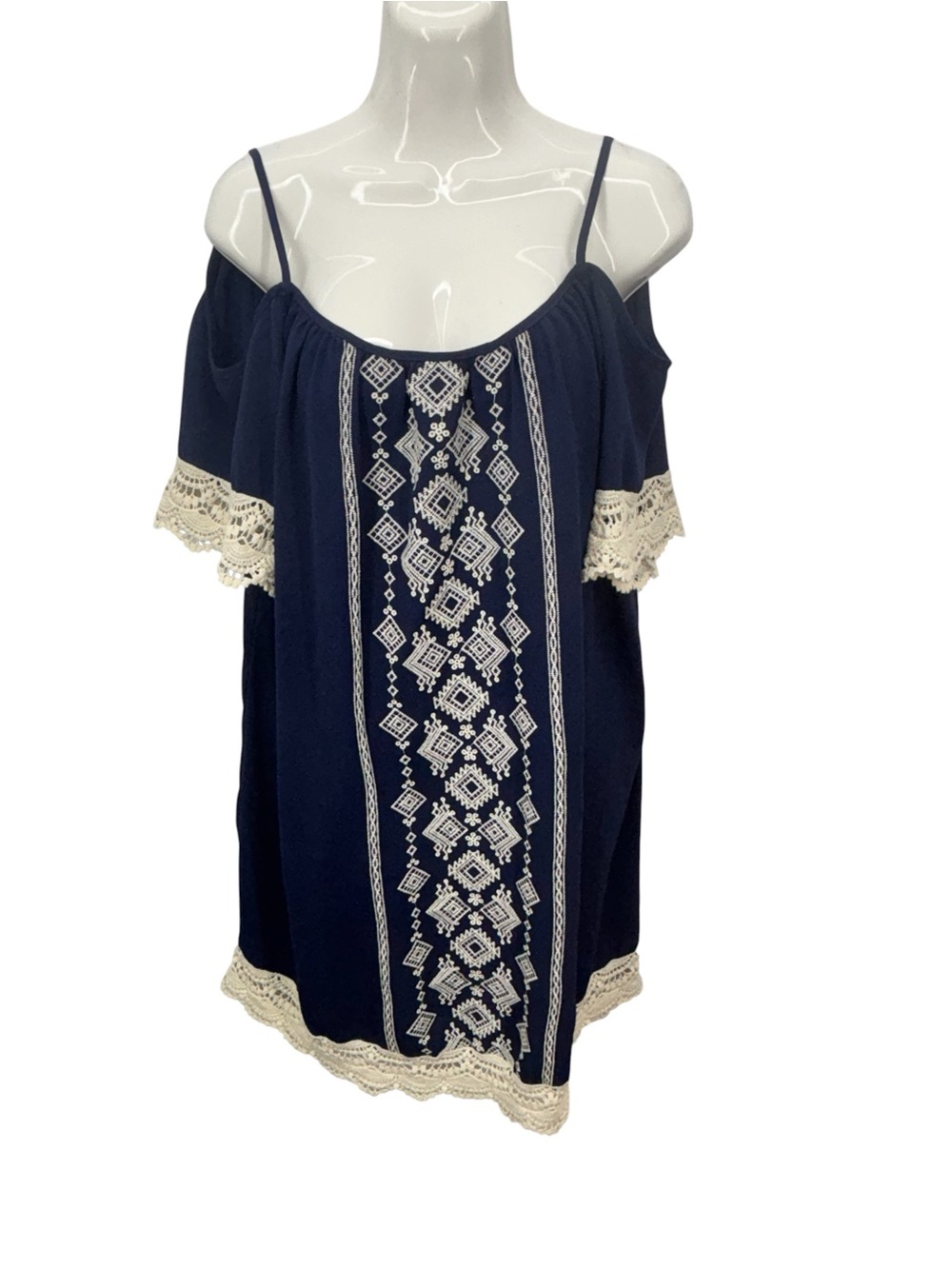J. Roberts Boho Navy Embroidered Lace Dress Size M